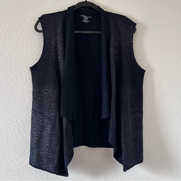 MAJESTIC FILATURES PARIS Women Sleeveless Knit Cardigan 3 Black Gold Pockets - Picture 1 of 10